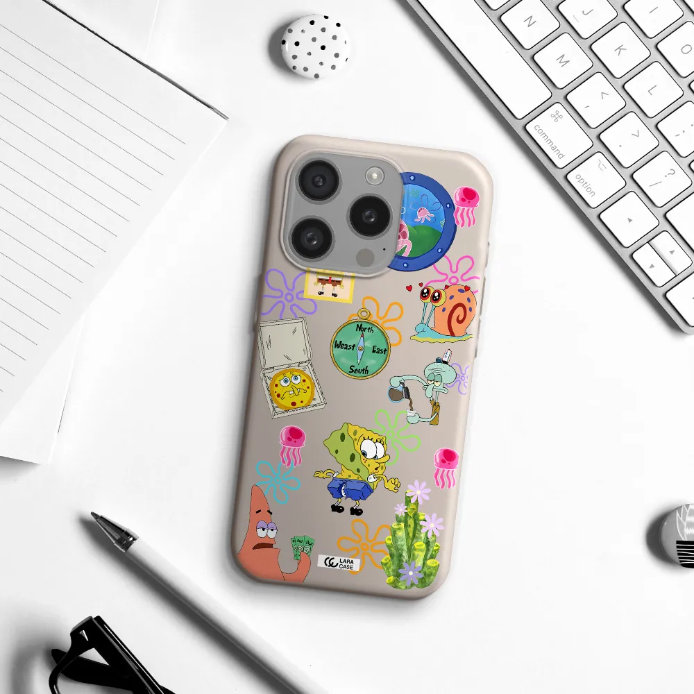 A Collection Of Cartoon Characters Apple Iphone 15 Pro Silicone Stone Case