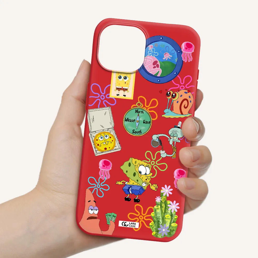 A Collection Of Cartoon Characters Apple Iphone 15 Silicone Imperial Red Case