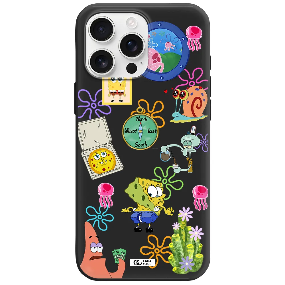 A Collection Of Cartoon Characters Apple Iphone 16 Pro Max Silicone Black Case