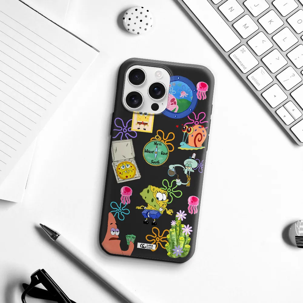 A Collection Of Cartoon Characters Apple Iphone 16 Pro Max Silicone Black Case