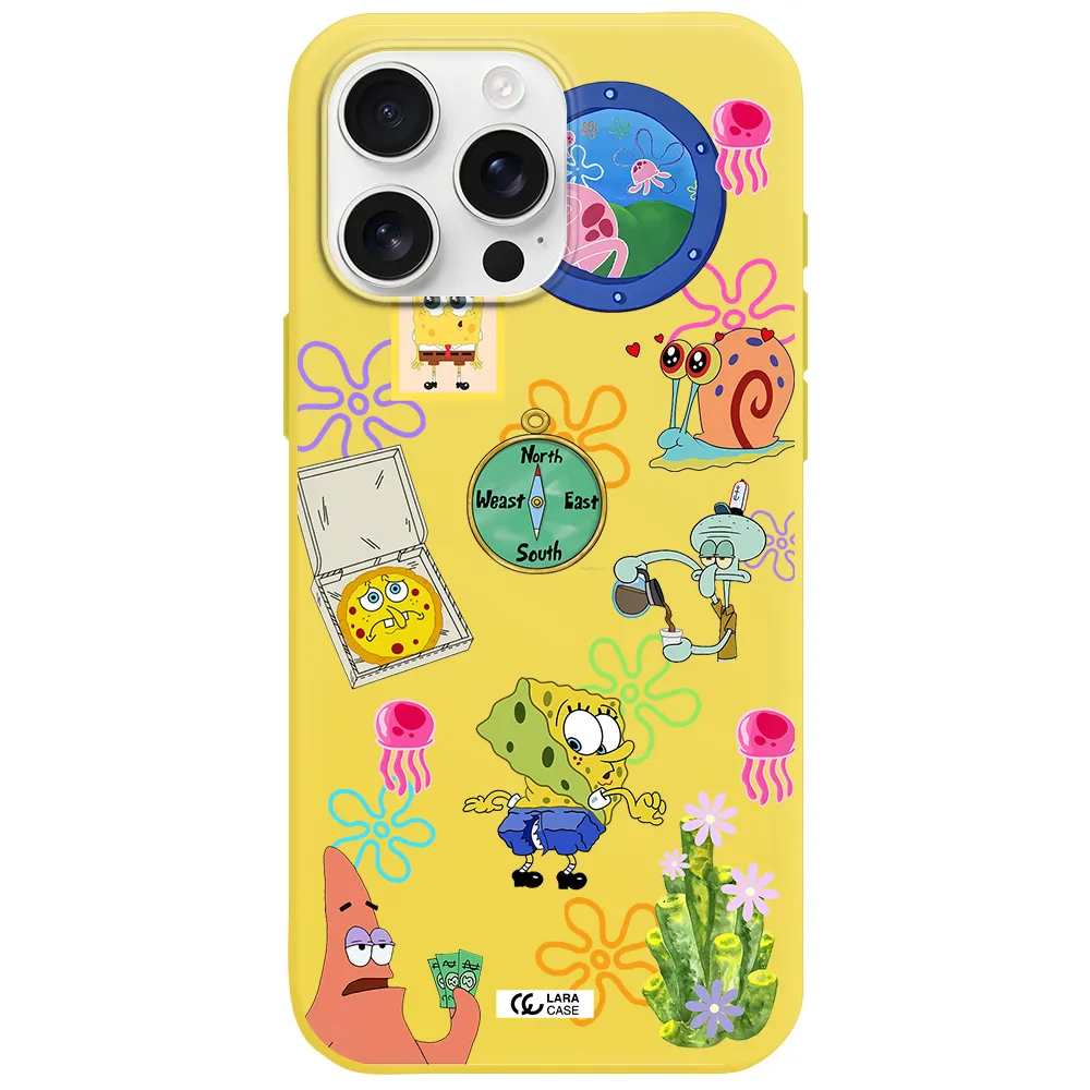A Collection Of Cartoon Characters Apple Iphone 16 Pro Max Silicone Canary Yellow Case