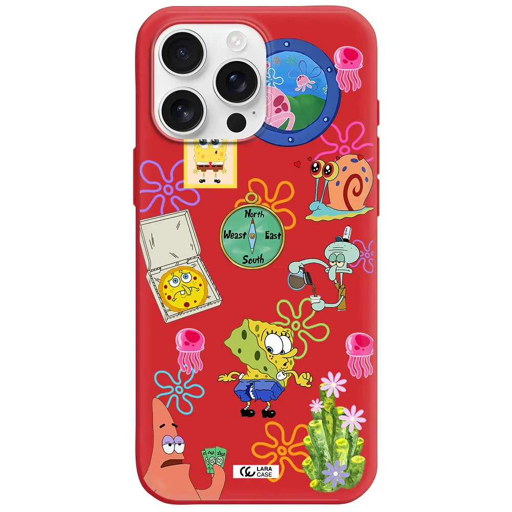 A Collection Of Cartoon Characters Apple Iphone 16 Pro Max Silicone Imperial Red Case