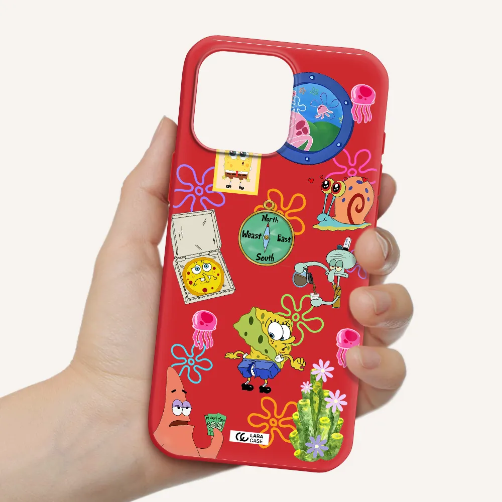 A Collection Of Cartoon Characters Apple Iphone 16 Pro Max Silicone Imperial Red Case