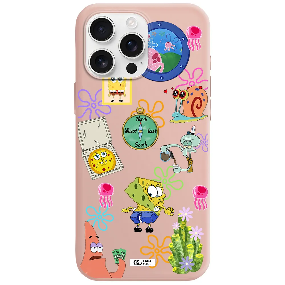 A Collection Of Cartoon Characters Apple Iphone 16 Pro Max Silicone Pastel Pink Case