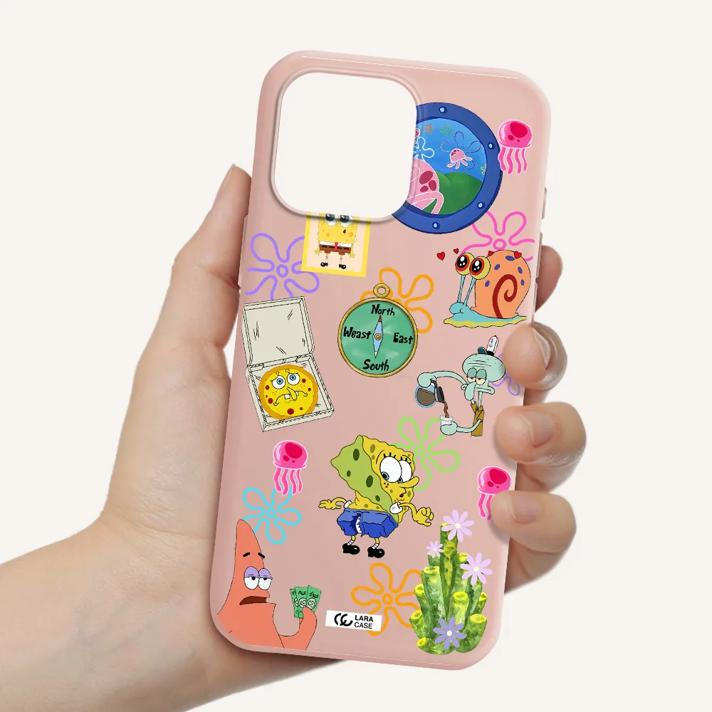 A Collection Of Cartoon Characters Apple Iphone 16 Pro Max Silicone Pastel Pink Case