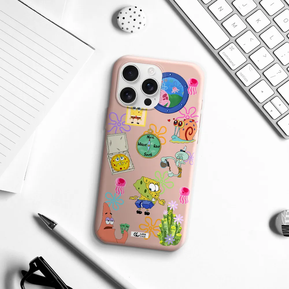 A Collection Of Cartoon Characters Apple Iphone 16 Pro Max Silicone Pastel Pink Case
