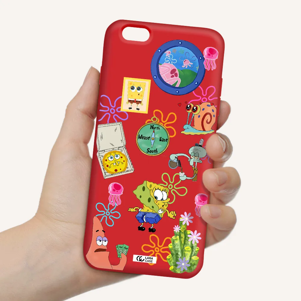 a collection of cartoon characters Apple iPhone 6 plus Silicone Imperial Red Case
