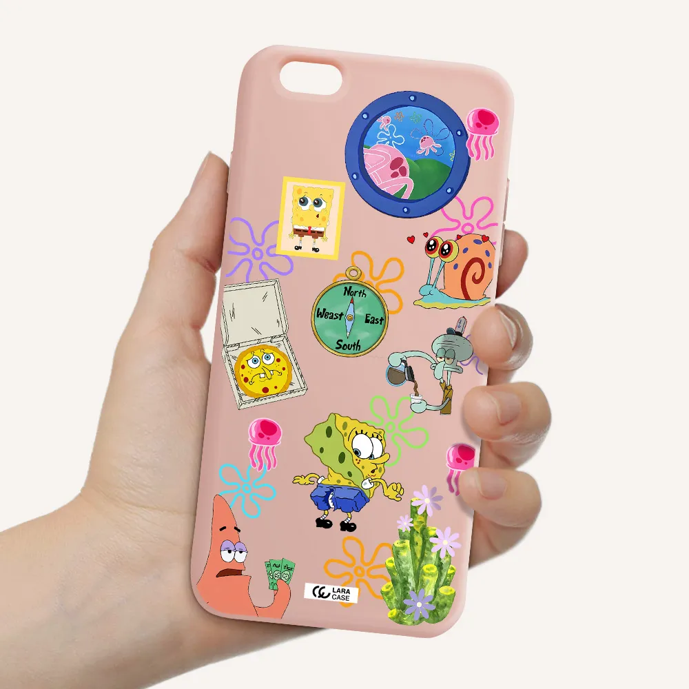 a collection of cartoon characters Apple iPhone 6 plus Silicone pastel pink Case
