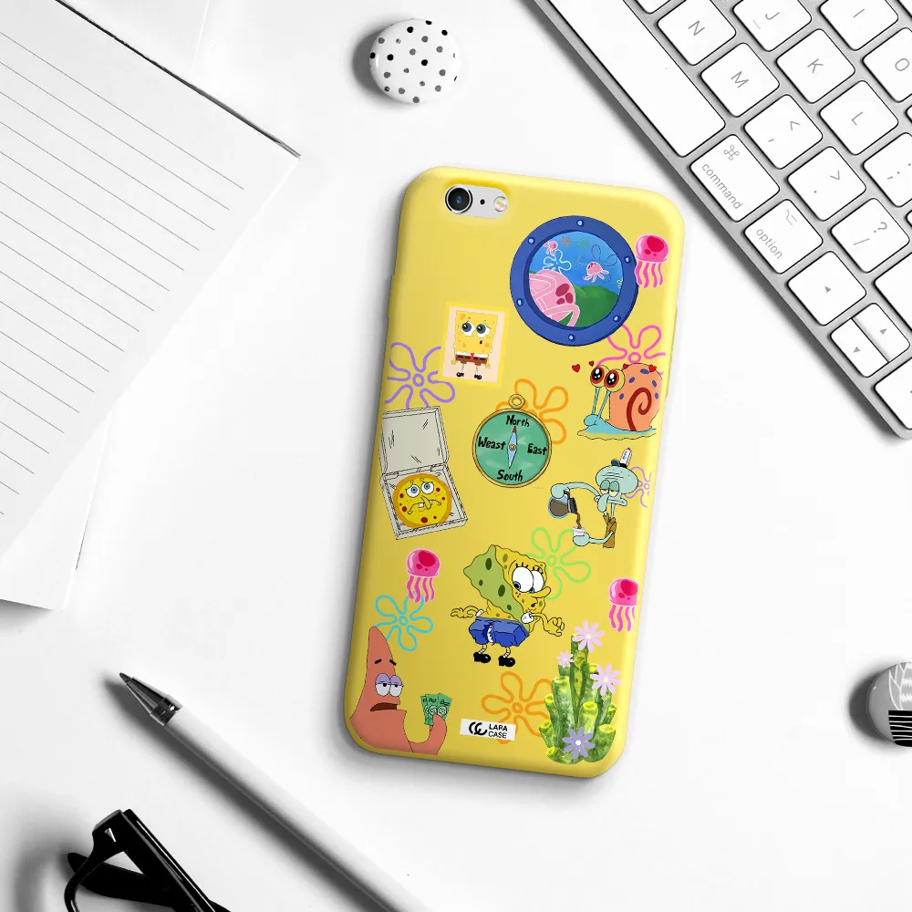 a collection of cartoon characters Apple iPhone 6 s plus Silicone canary yellow Case