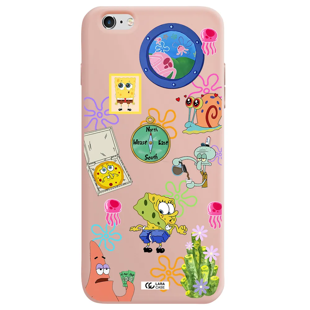 a collection of cartoon characters Apple iPhone 6 s plus Silicone pastel pink Case