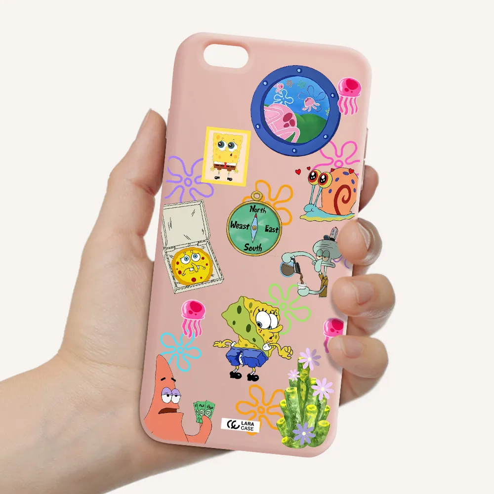 a collection of cartoon characters Apple iPhone 6 s plus Silicone pastel pink Case