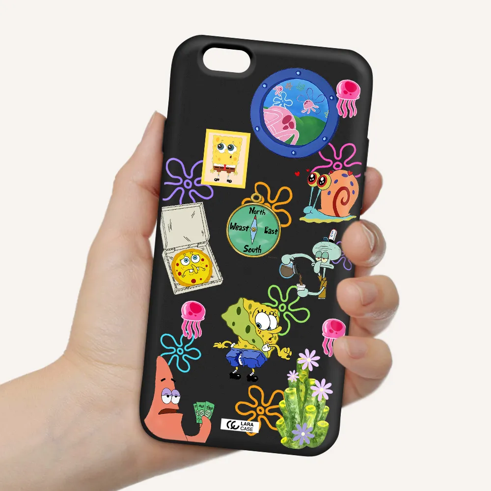 a collection of cartoon characters Apple iPhone 6 Silicone black Case