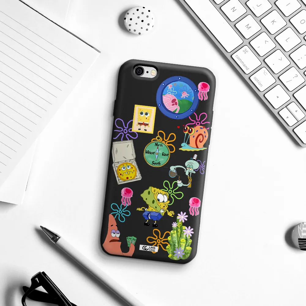 a collection of cartoon characters Apple iPhone 6 Silicone black Case