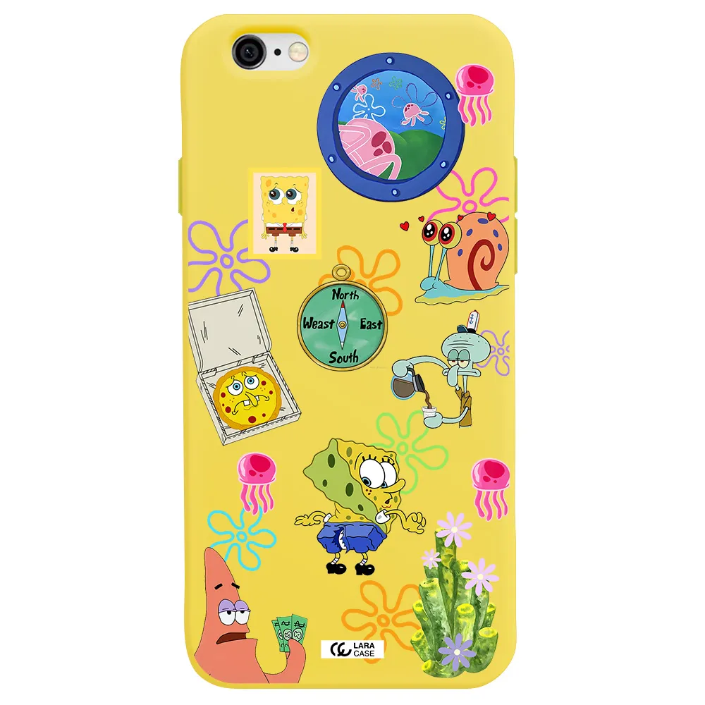 a collection of cartoon characters Apple iPhone 6 Silicone canary yellow Case