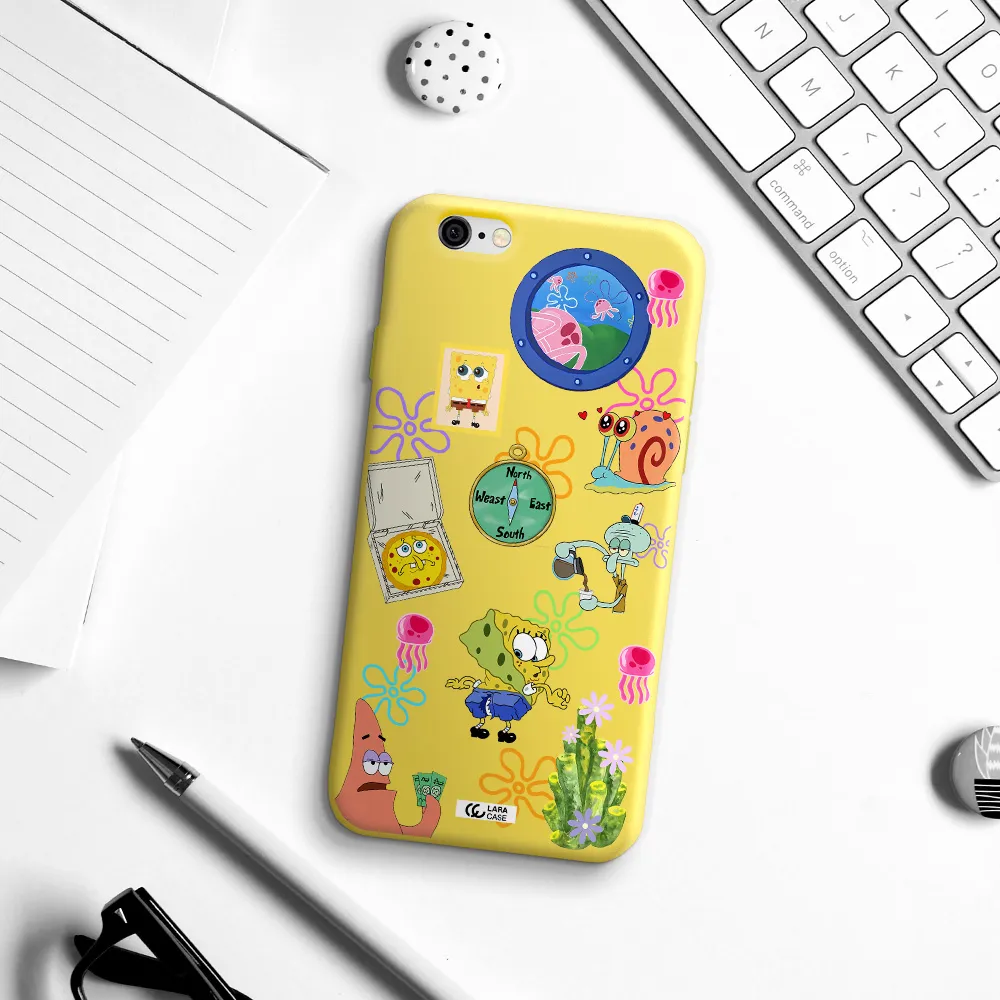 a collection of cartoon characters Apple iPhone 6 Silicone canary yellow Case