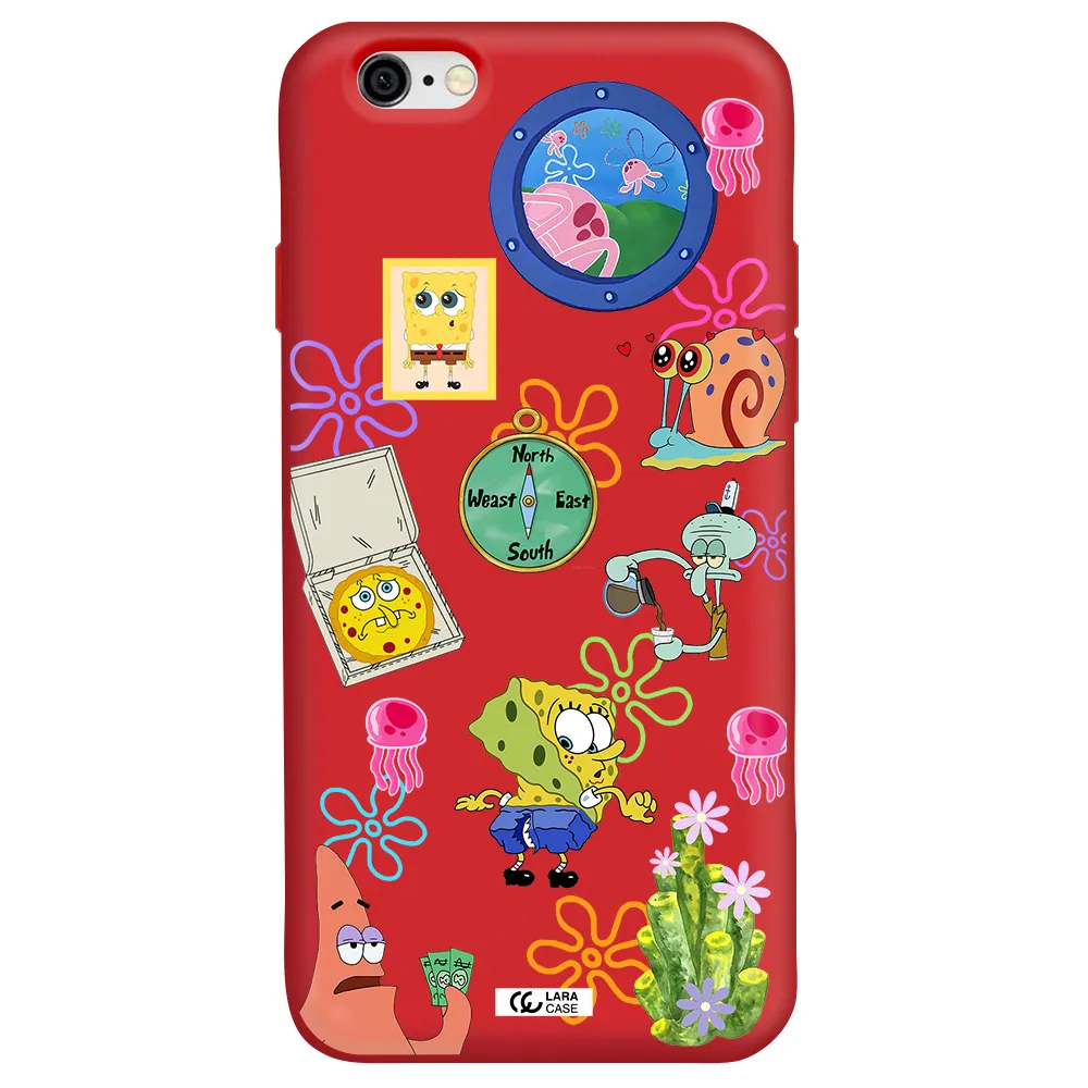 a collection of cartoon characters Apple iPhone 6 Silicone Imperial Red Case