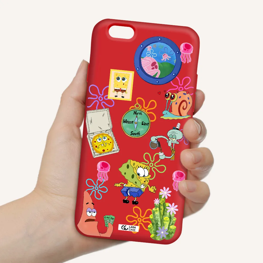 a collection of cartoon characters Apple iPhone 6 Silicone Imperial Red Case