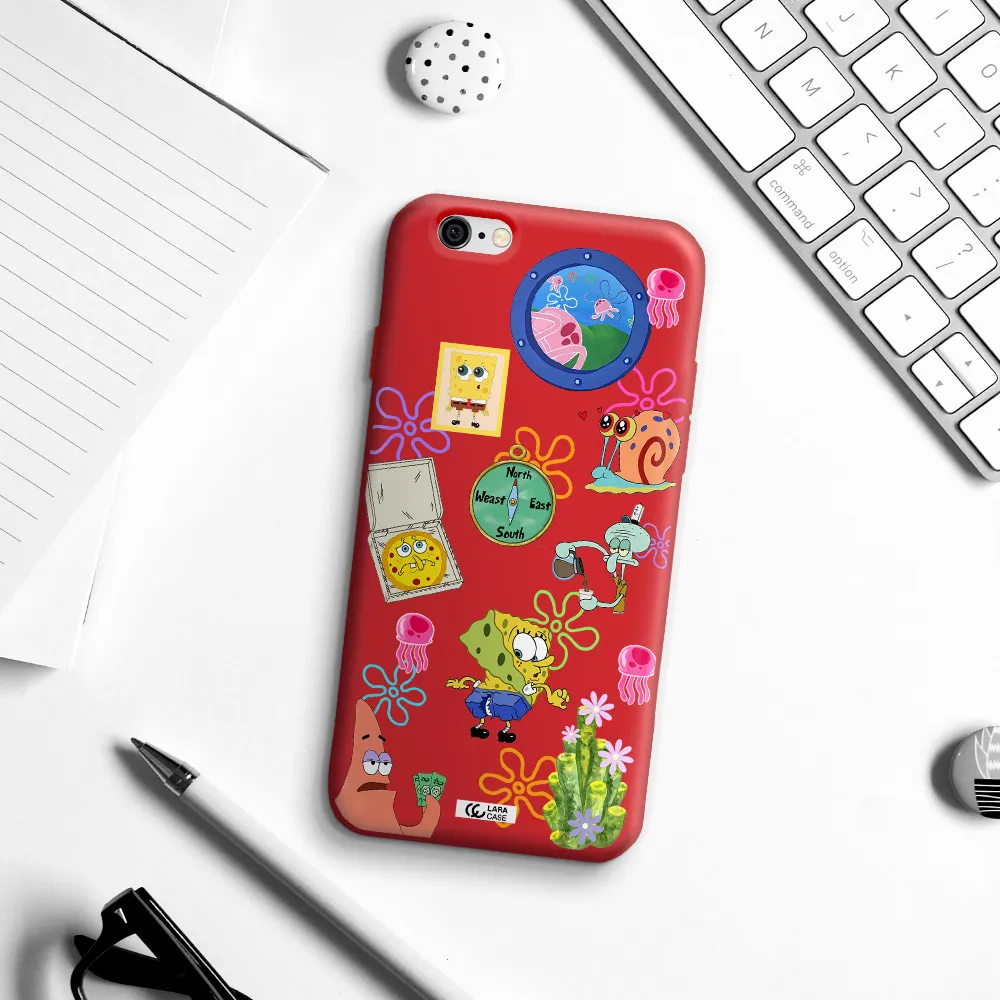 a collection of cartoon characters Apple iPhone 6 Silicone Imperial Red Case