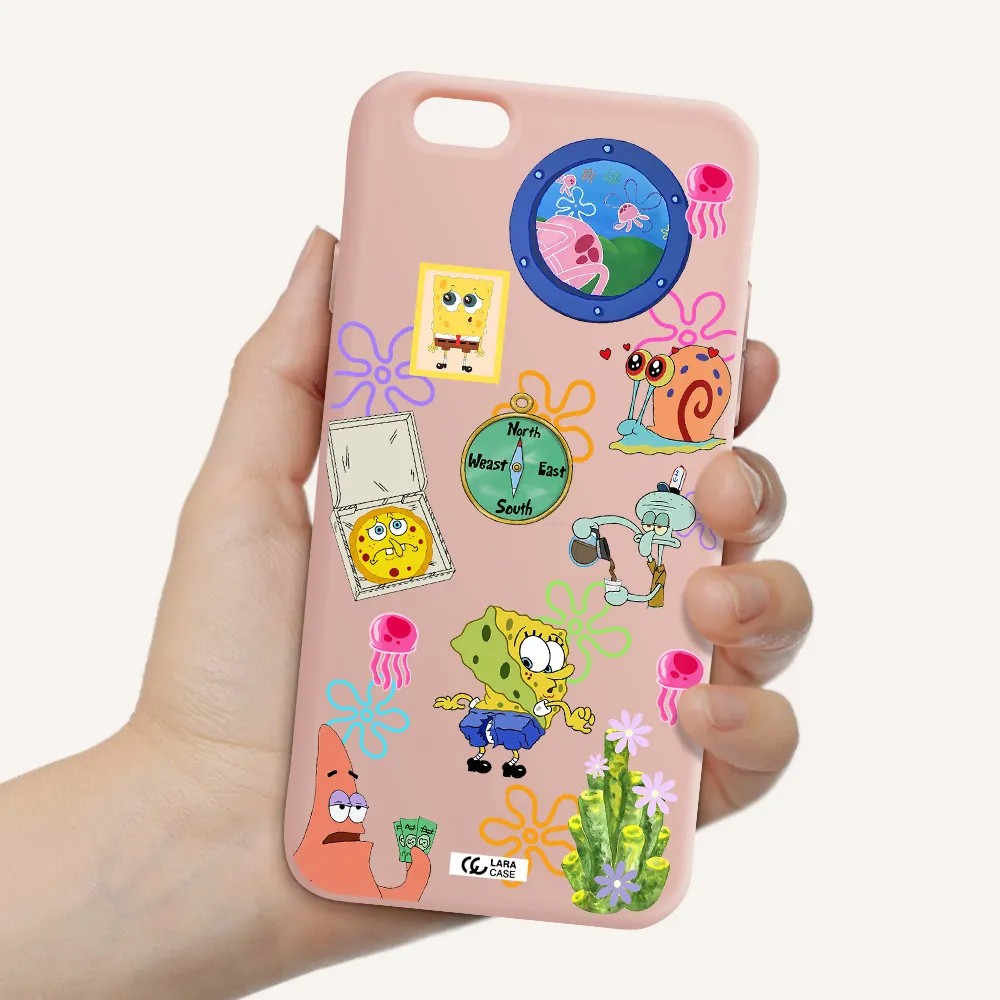 a collection of cartoon characters Apple iPhone 6 Silicone pastel pink Case