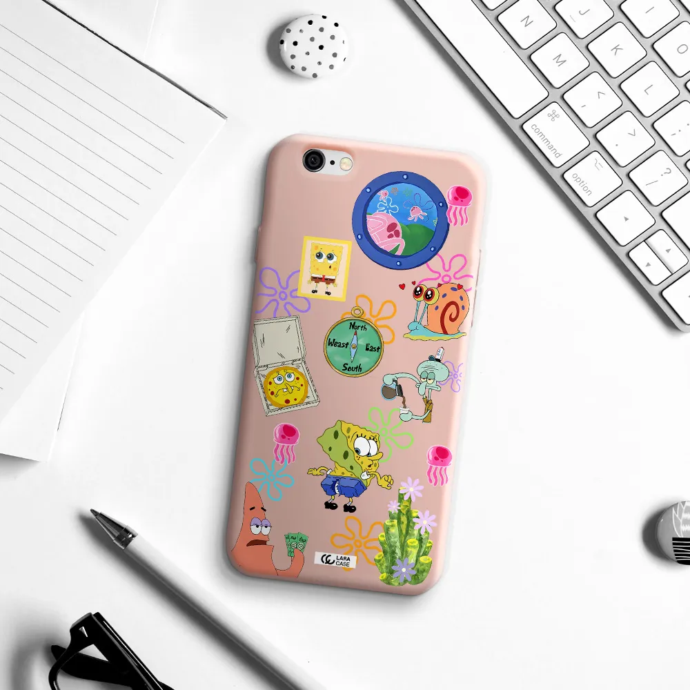 a collection of cartoon characters Apple iPhone 6 Silicone pastel pink Case