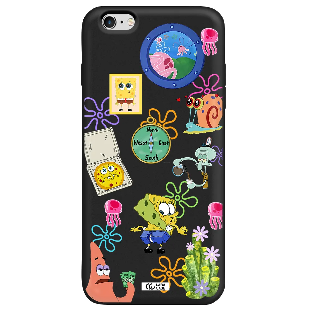 a collection of cartoon characters Apple iPhone 6S Silicone black Case