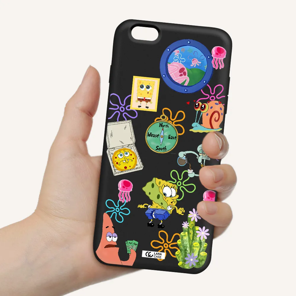 a collection of cartoon characters Apple iPhone 6S Silicone black Case