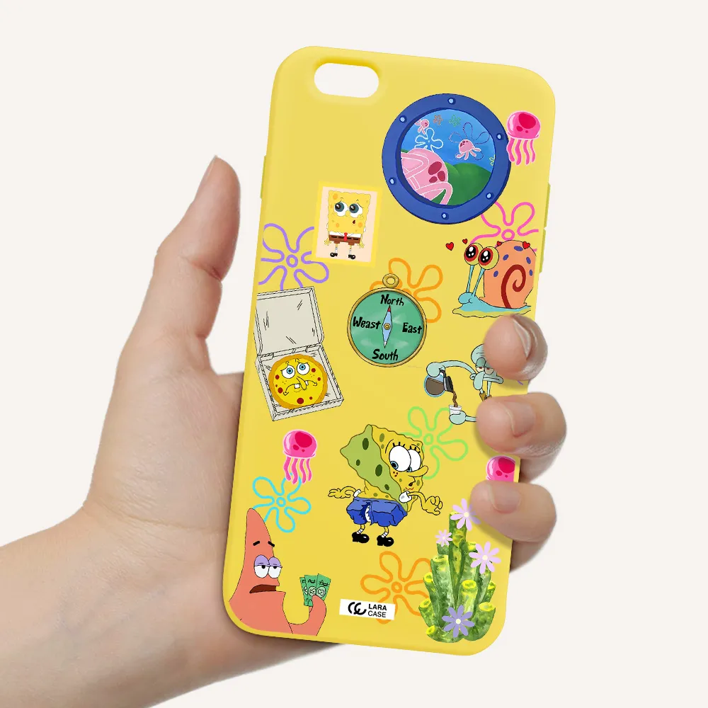 a collection of cartoon characters Apple iPhone 6S Silicone canary yellow Case
