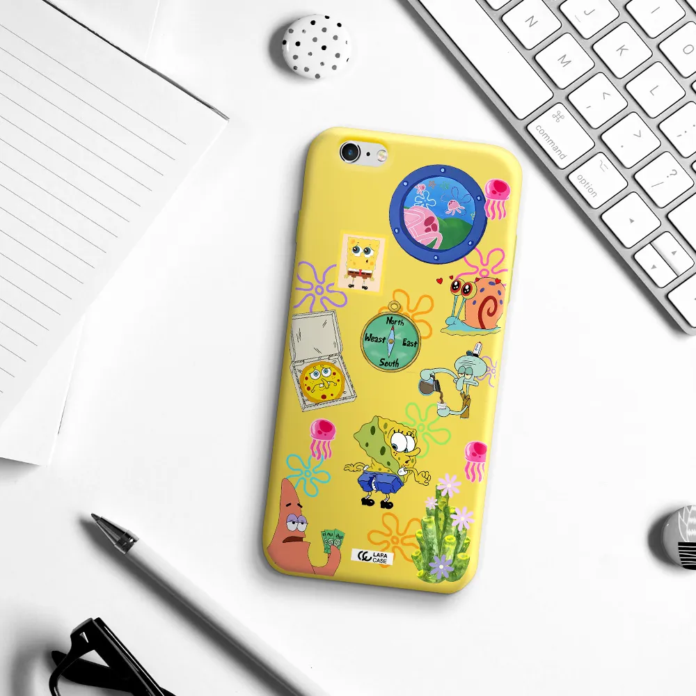 a collection of cartoon characters Apple iPhone 6S Silicone canary yellow Case