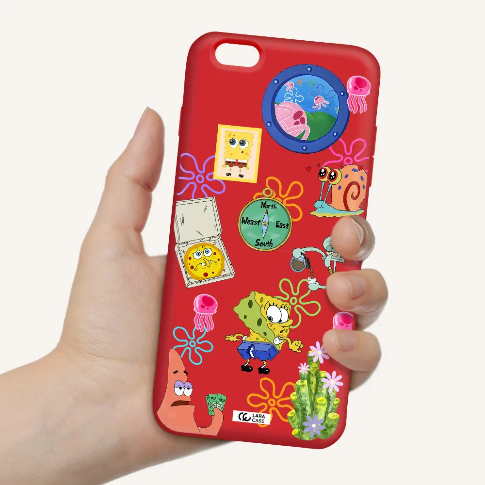a collection of cartoon characters Apple iPhone 6S Silicone Imperial Red Case