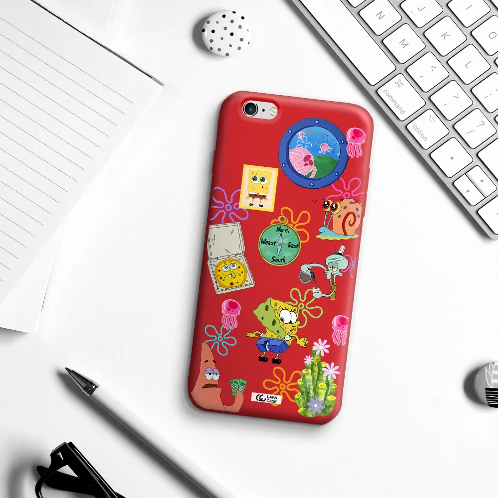 a collection of cartoon characters Apple iPhone 6S Silicone Imperial Red Case