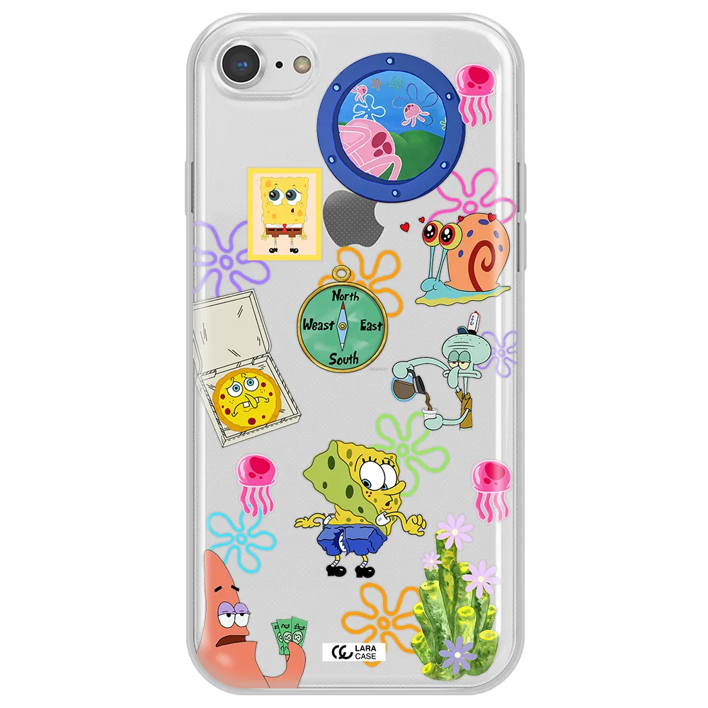 a collection of cartoon characters Apple iPhone 7 Clear TPU Case