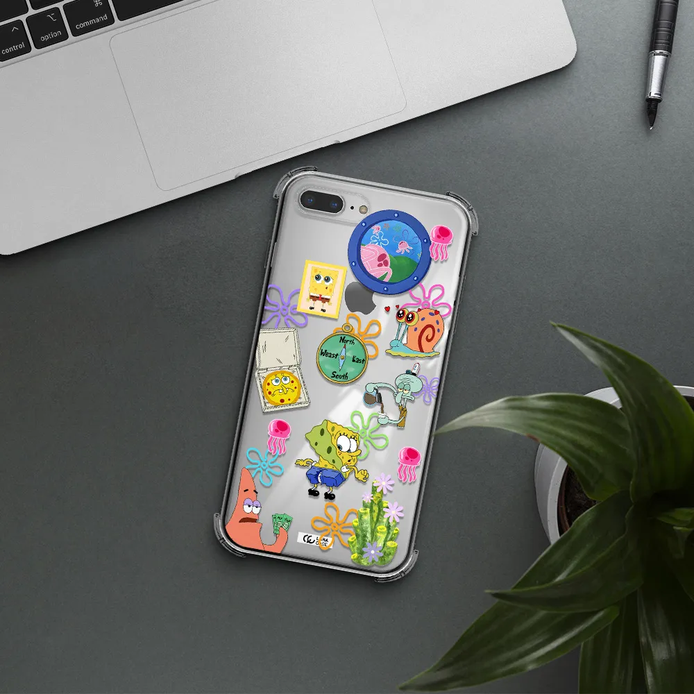 a collection of cartoon characters Apple iPhone 7 plus Clear PC Case