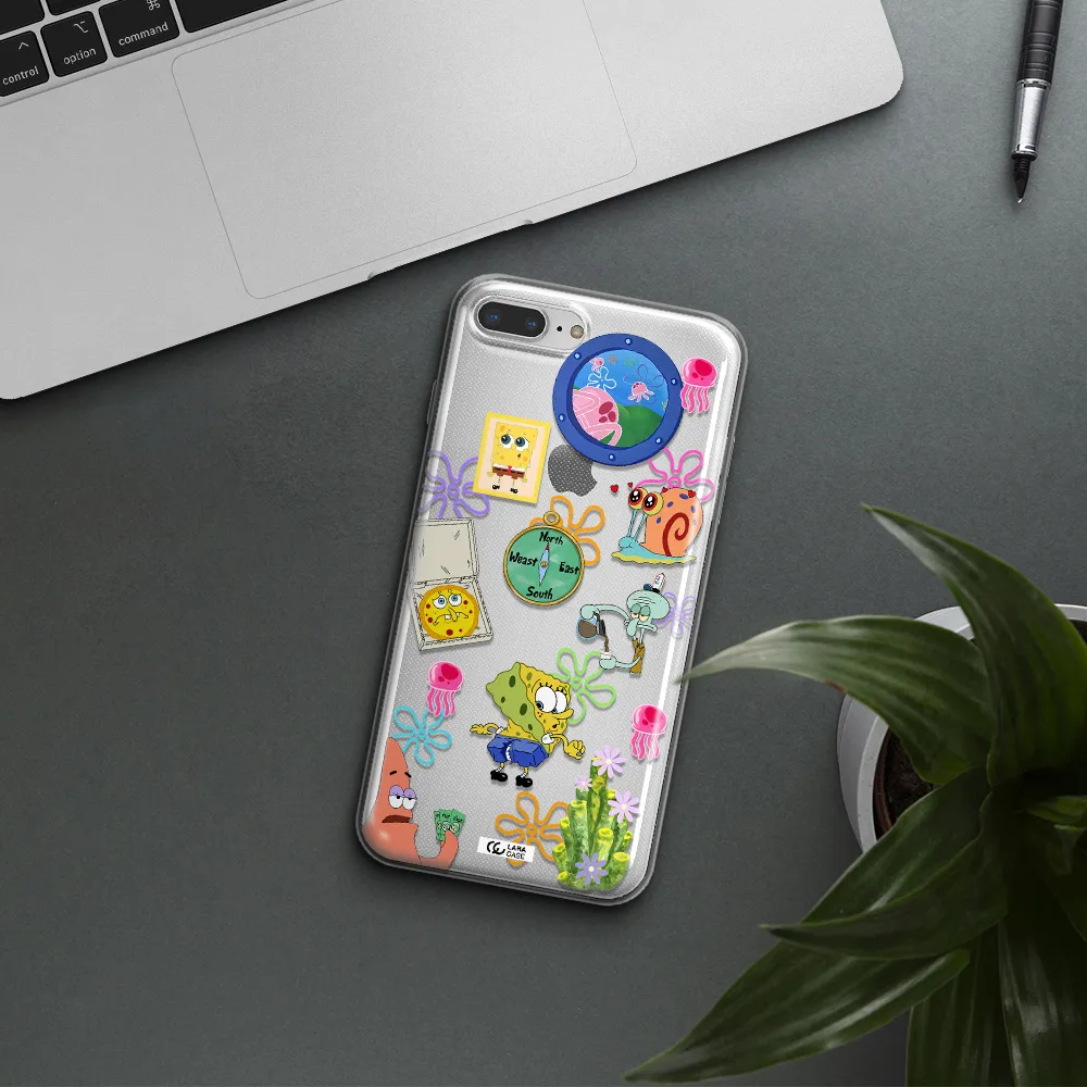 a collection of cartoon characters Apple iPhone 7 plus Clear TPU Case