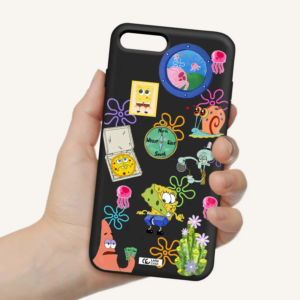 a collection of cartoon characters Apple iPhone 7 plus Silicone black Case