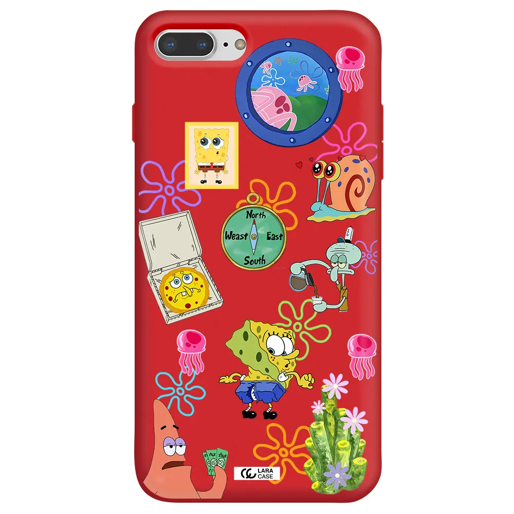 a collection of cartoon characters Apple iPhone 7 plus Silicone Imperial Red Case