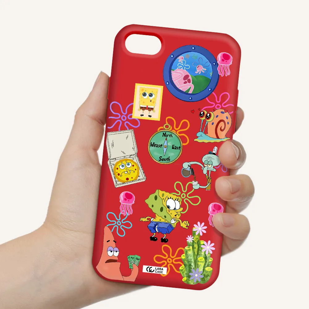 a collection of cartoon characters Apple iPhone 7 Silicone Imperial Red Case