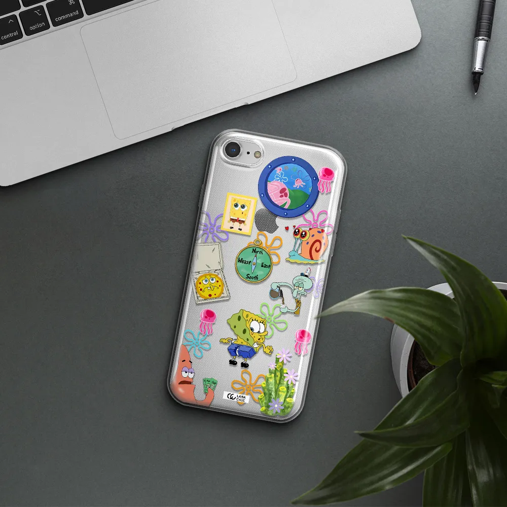 a collection of cartoon characters Apple iPhone 8 Clear TPU Case