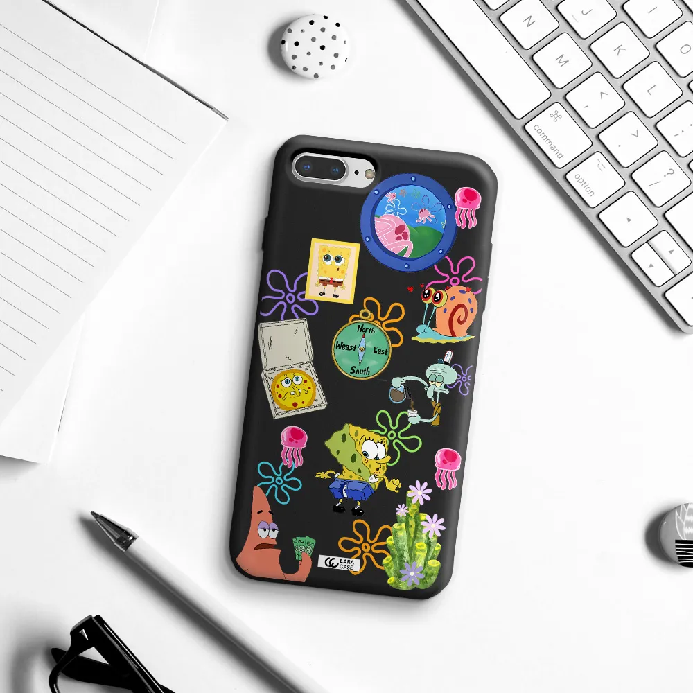 a collection of cartoon characters Apple iPhone 8 plus Silicone black Case