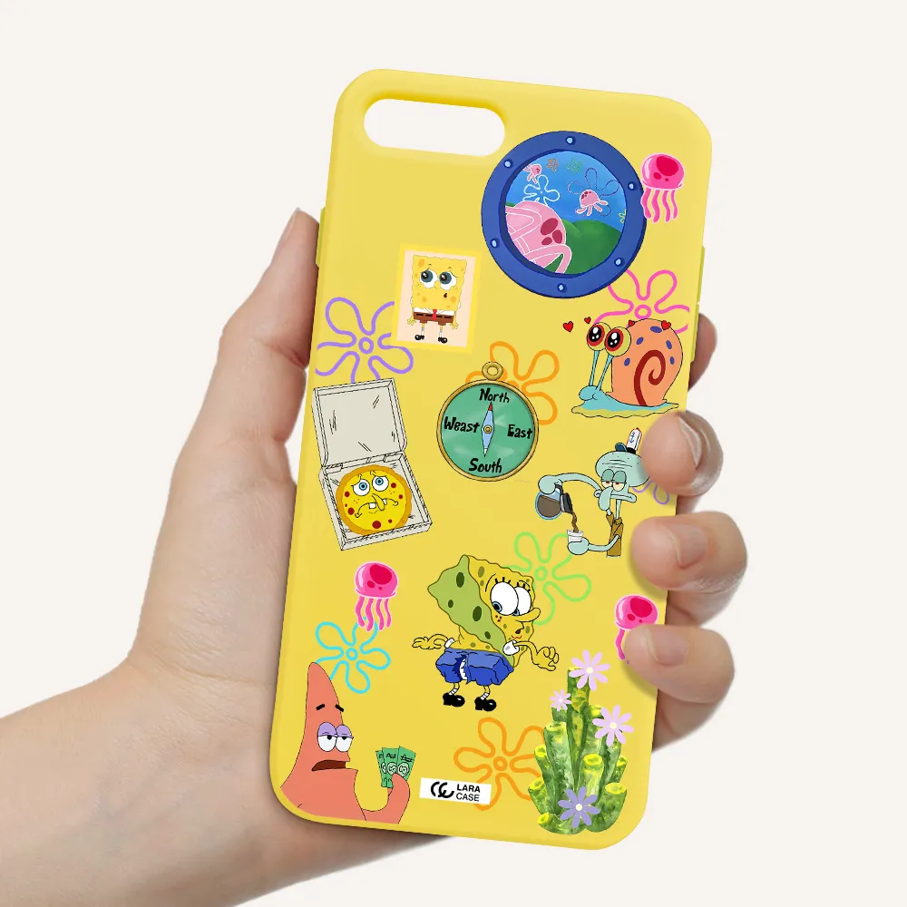 a collection of cartoon characters Apple iPhone 8 plus Silicone canary yellow Case