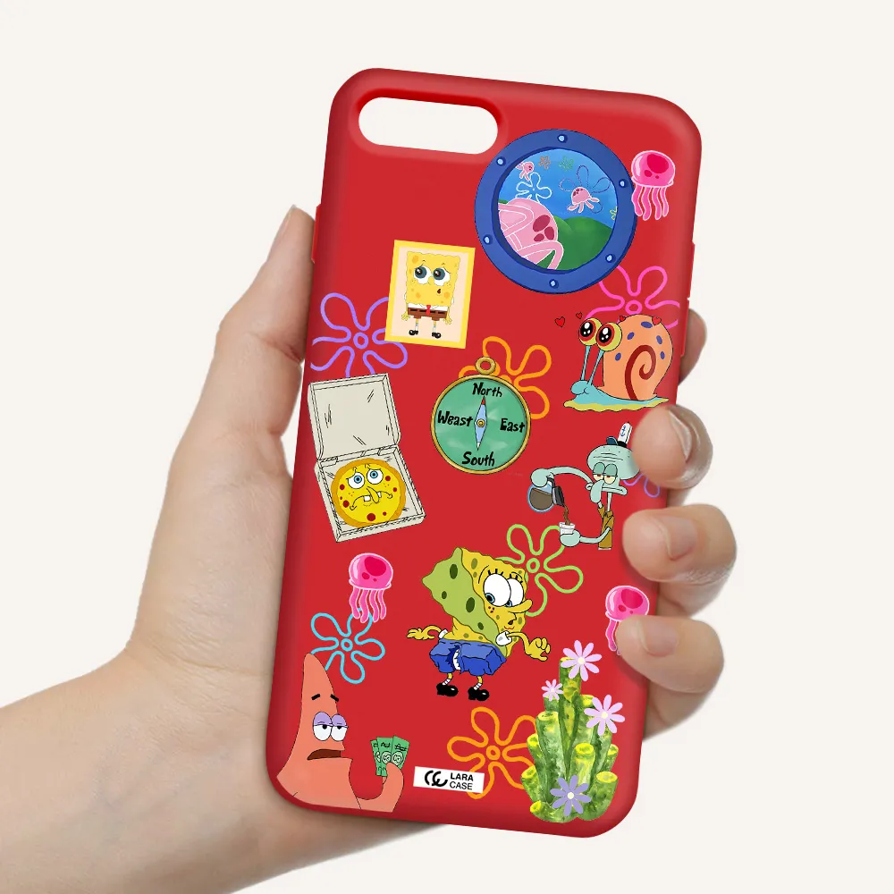 a collection of cartoon characters Apple iPhone 8 plus Silicone Imperial Red Case
