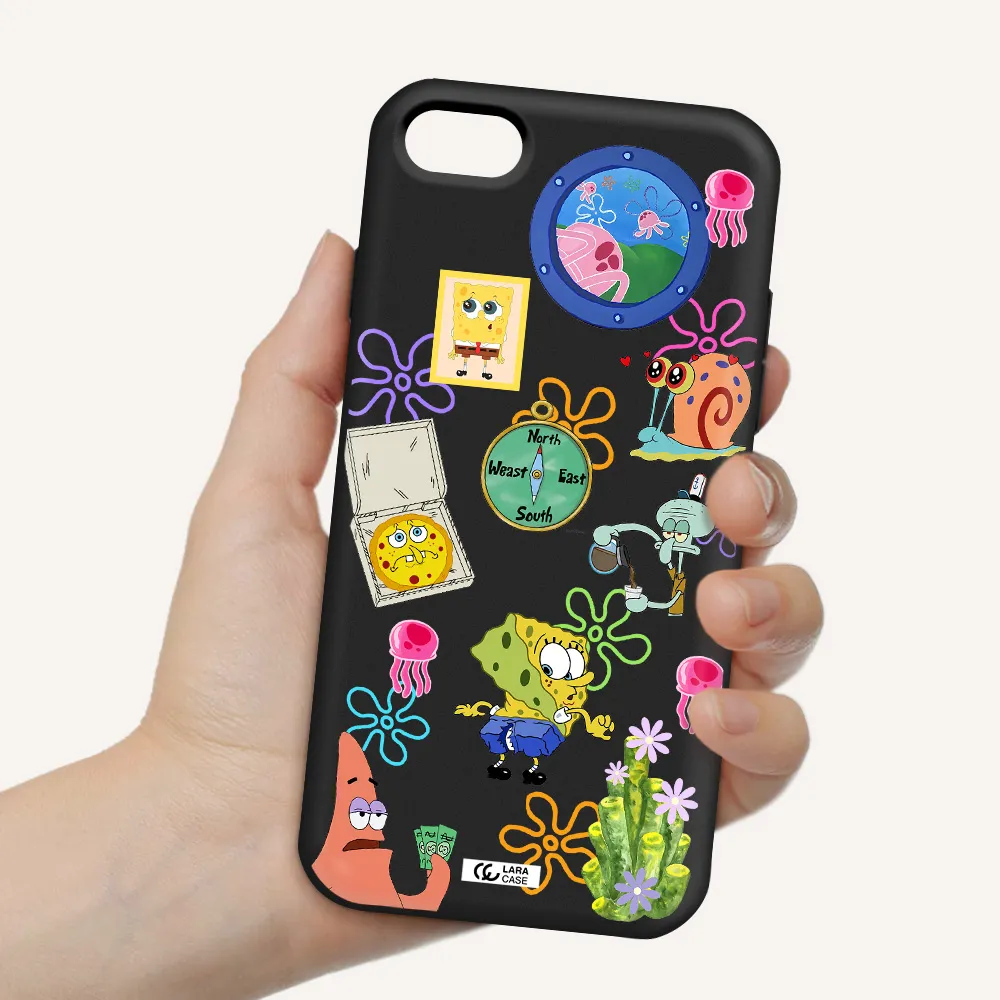 a collection of cartoon characters Apple iPhone 8 Silicone black Case