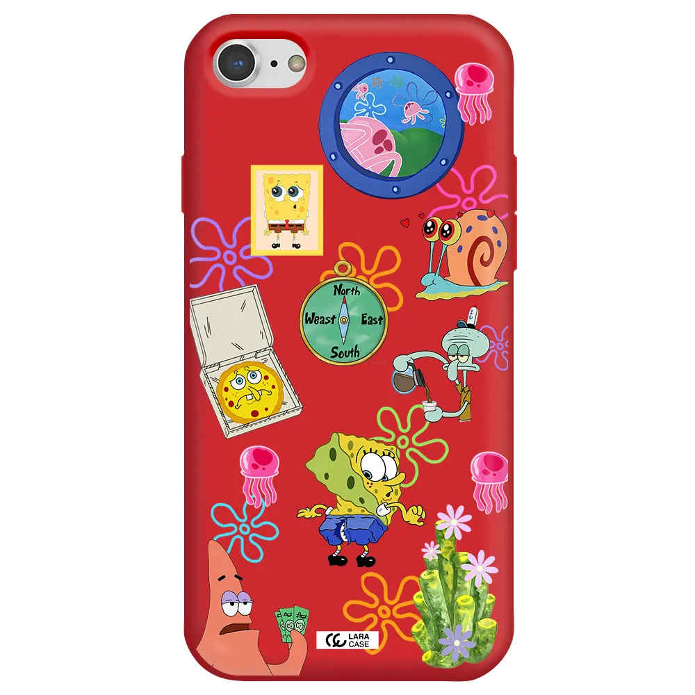 a collection of cartoon characters Apple iPhone 8 Silicone Imperial Red Case
