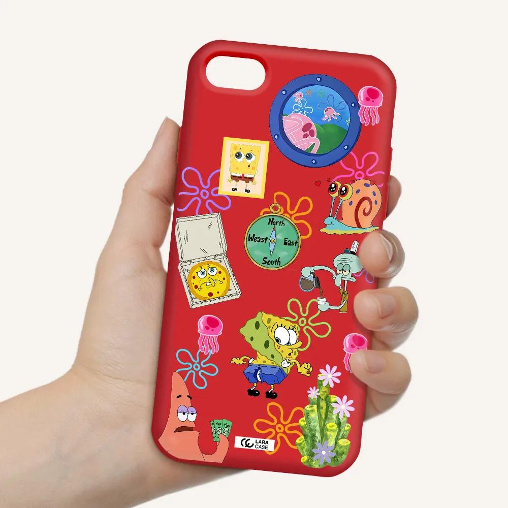 a collection of cartoon characters Apple iPhone 8 Silicone Imperial Red Case