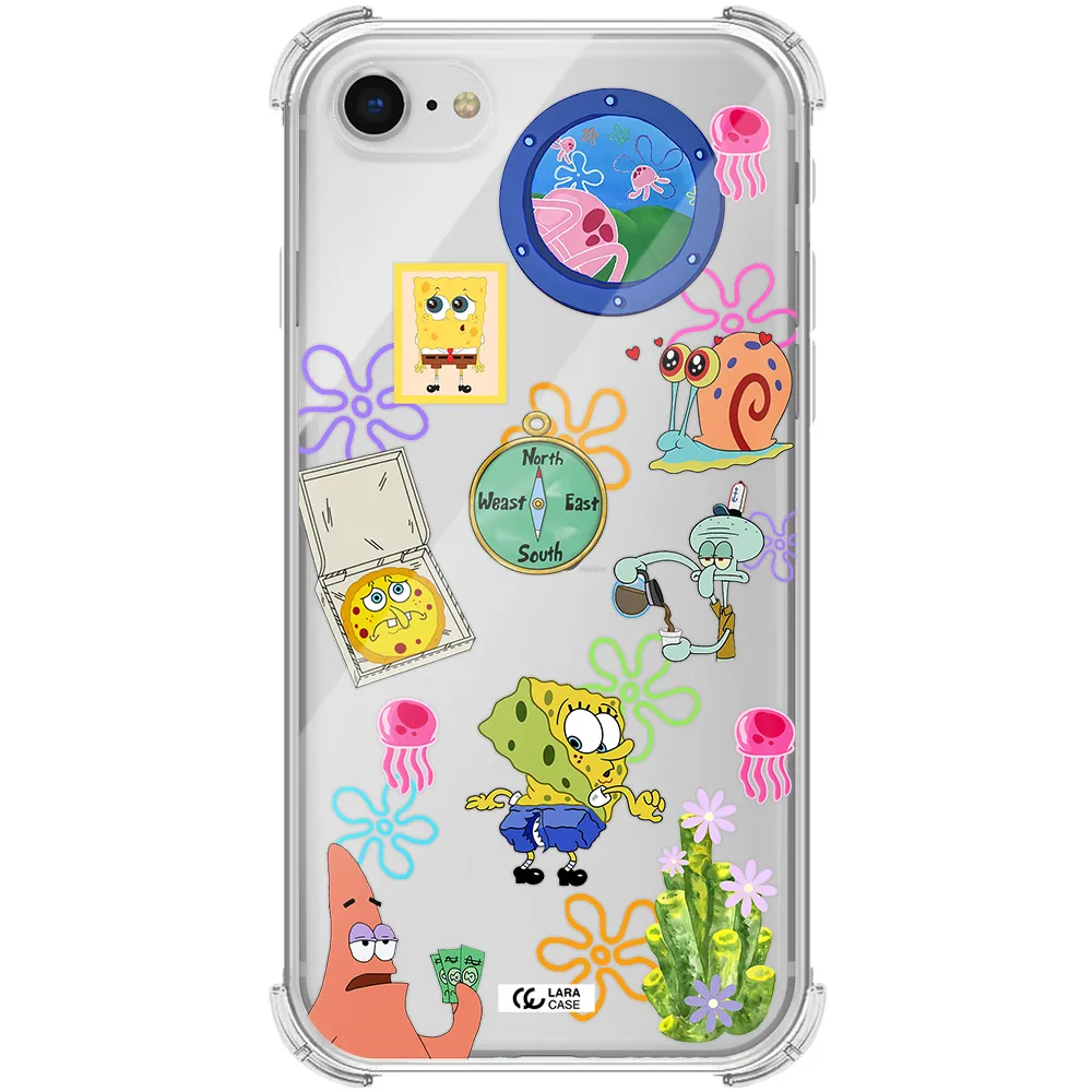a collection of cartoon characters Apple iPhone se 2020 Clear PC Case