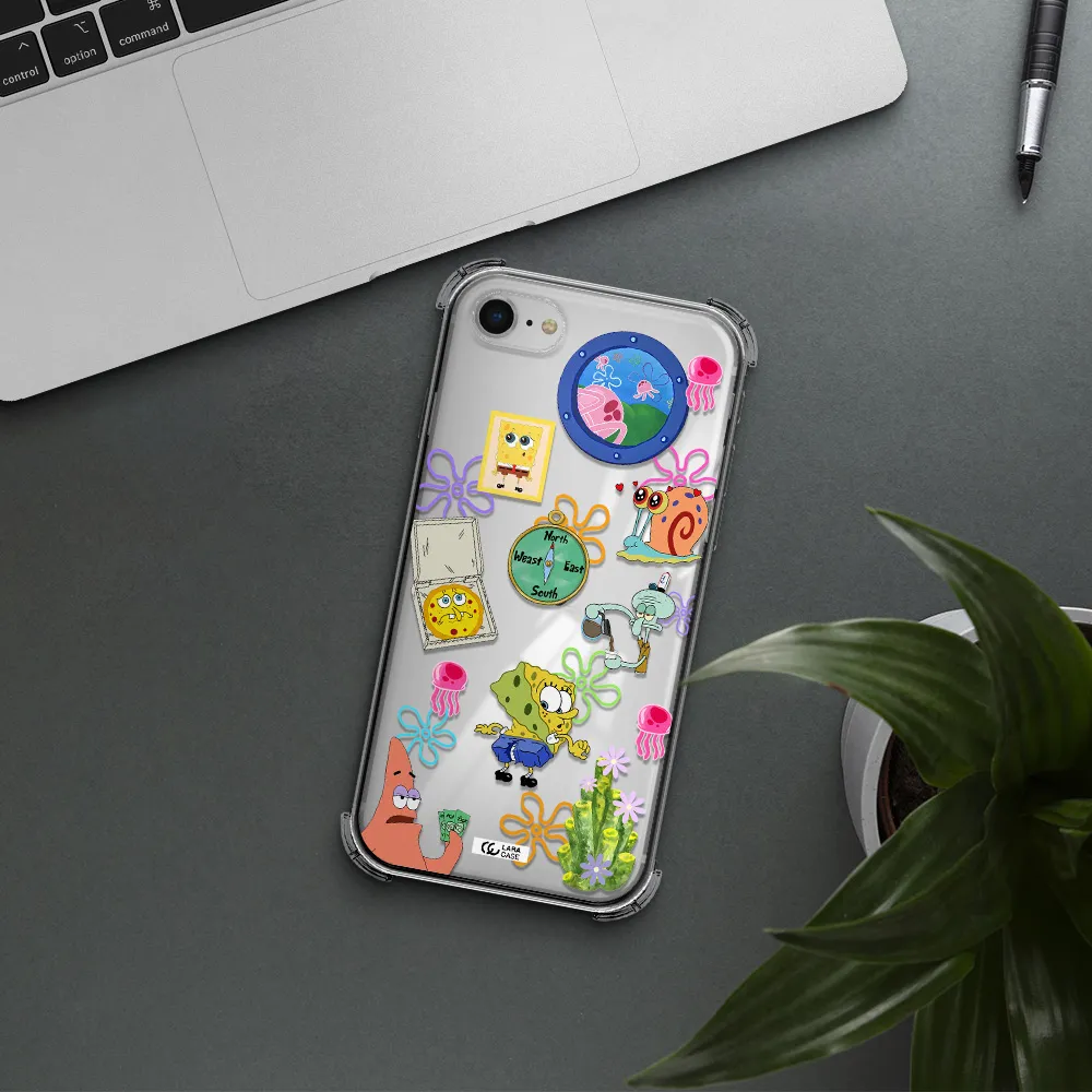 a collection of cartoon characters Apple iPhone se 2020 Clear PC Case