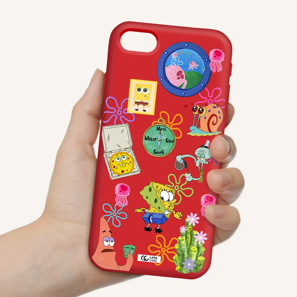 a collection of cartoon characters Apple iPhone se 2020 Silicone Imperial Red Case