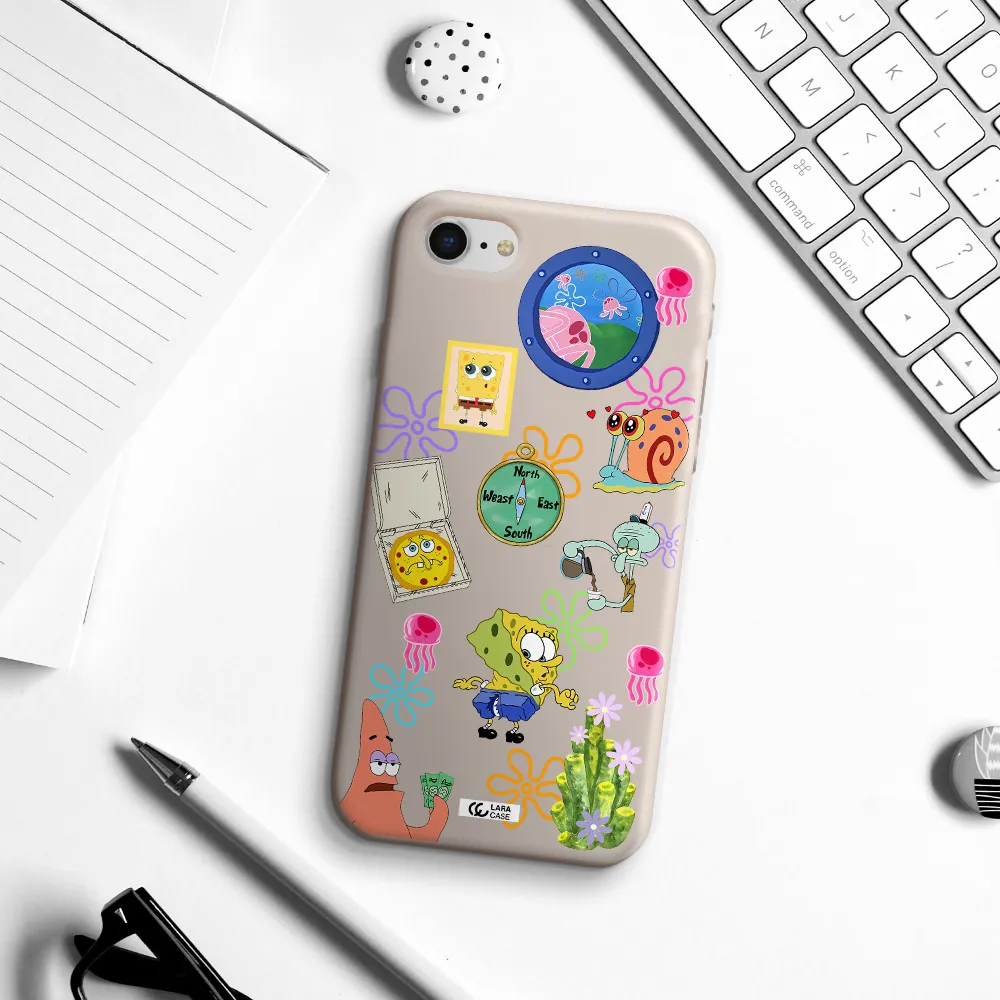a collection of cartoon characters Apple iPhone se 2020 Silicone Stone Case
