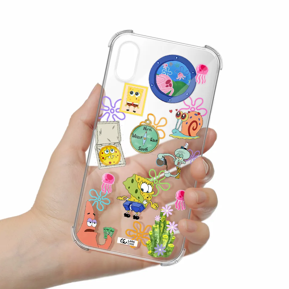 a collection of cartoon characters Apple iPhone X Clear PC Case