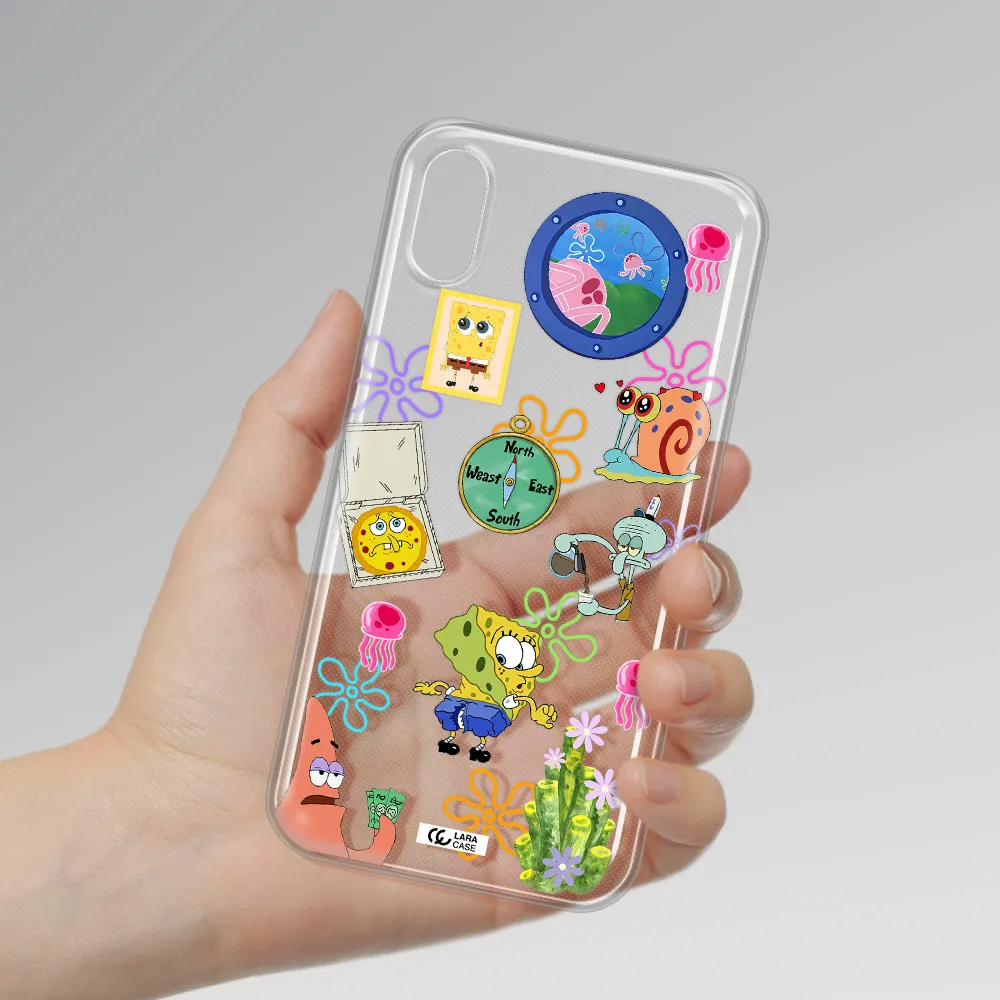 a collection of cartoon characters Apple iPhone X Clear TPU Case