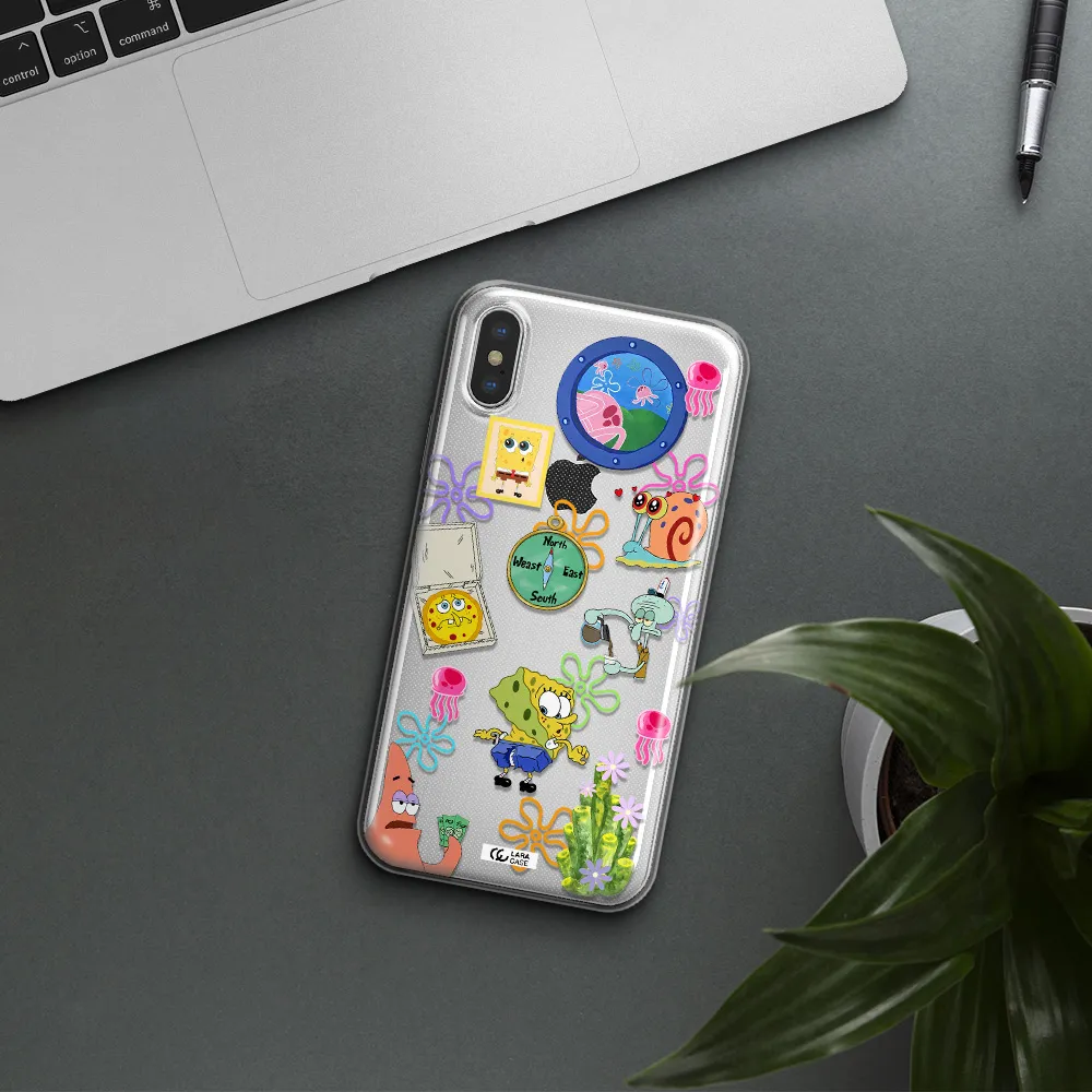 a collection of cartoon characters Apple iPhone X Clear TPU Case
